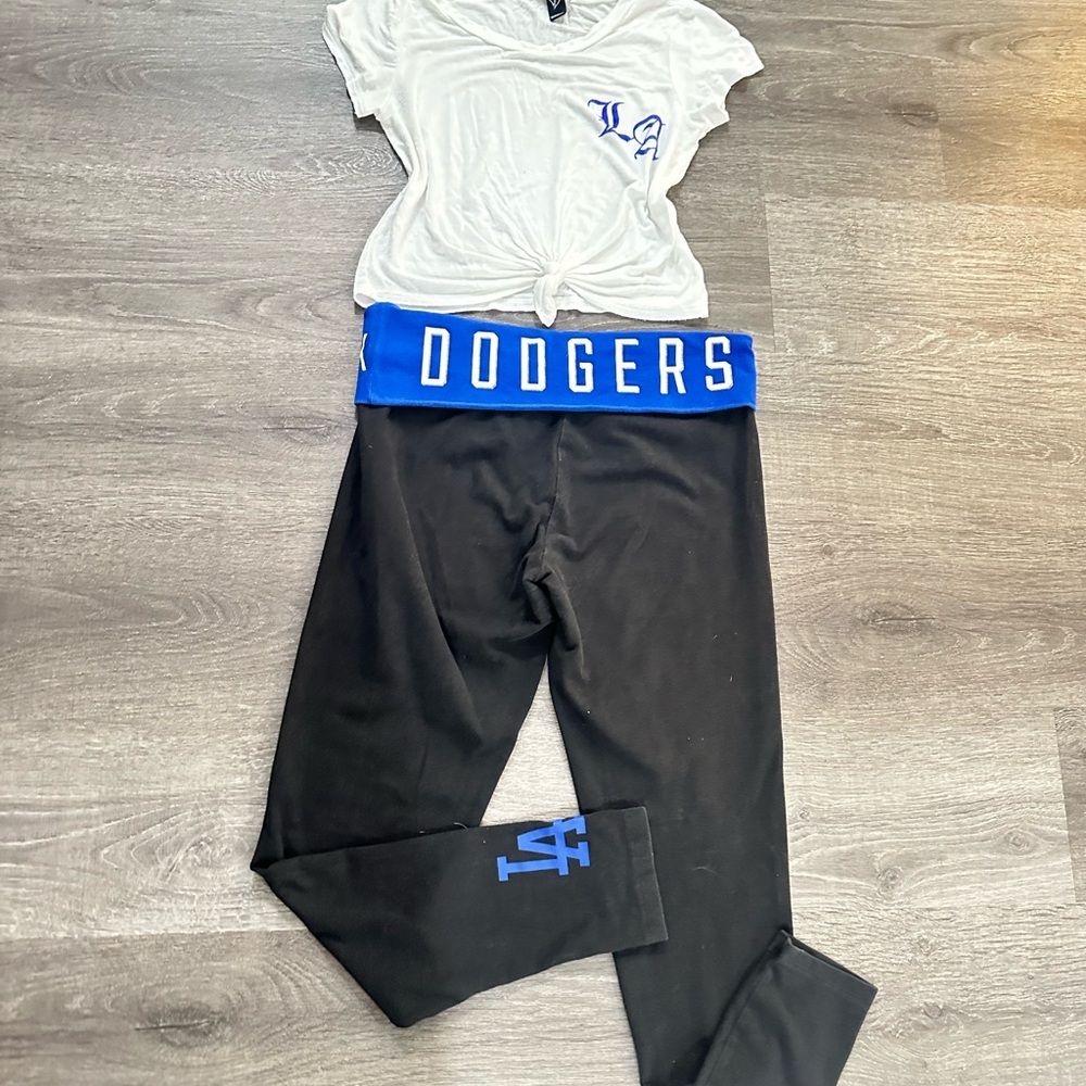 PINK Victoria's Secret Blue and Black LA dodgers Leggings